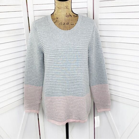 Charter Club Ribbed Colorblock Ottoman Sweater Gray Pink Medium - Picture 1 of 16
